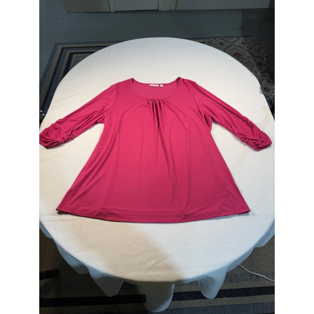Susan Graver Pink Easy to Wear Scoop Neck 1X Top with Bohemian Infinity‎ Scarf - Picture 4 of 15